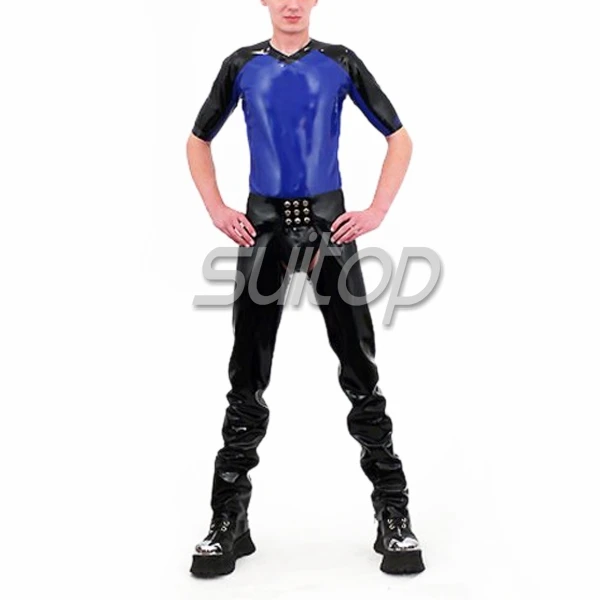 Suitopheavy latex chaps with brief & latex shirt