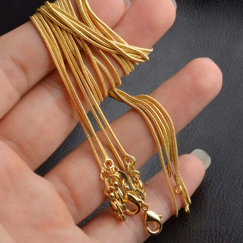 Wholesale 35cm-75cm Silver /Gold Color 1MM Solid Snake Chain Necklace For Men Women Fashion Accessories  Jewelry for Pendant
