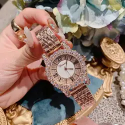 2019 Fashion Top Brand Luxury Fully Diamond Women Watches Quartz Waterproof Stainless Steel Roman Face Wrist Watches For Women