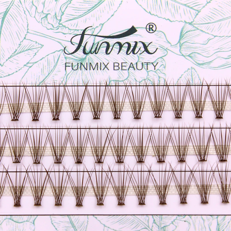 FUNMIX Brown Colored 10D Premade Cluster Faux Mink False Eyelashes Natural Soft Individual Lashes