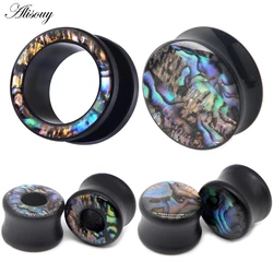 2PCS Punk Acrylic Ear Tunnel Plugs Shellhard Abalone Shell Wood Ear Gauges Plugs Body Piercing Jewelry Ear Expander 6mm -25mm