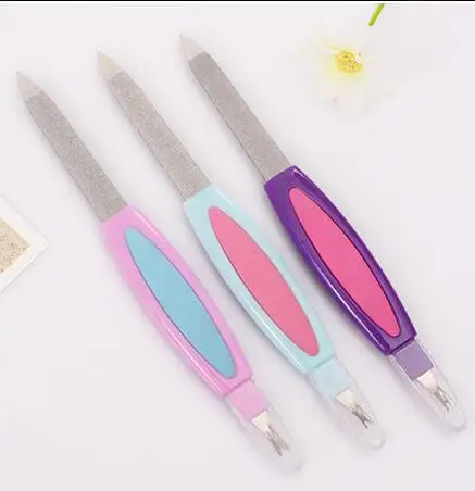 Gratis Verzending 1 pc Nail Tool Metalen Nagelvijl, nagelvijl 2 in een nagelvijl Pedicure Bestand Cuticle Trimmer Remover Buffer