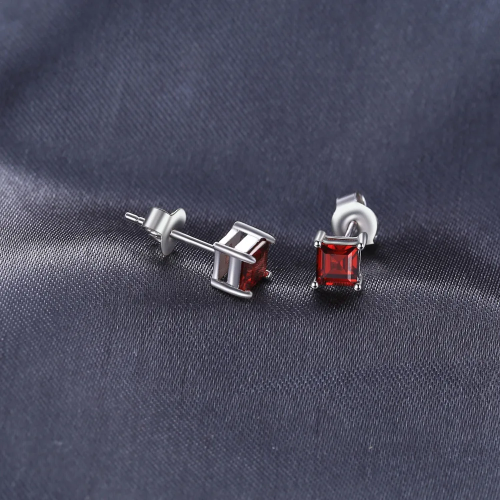 JewelryPalace Square Genuine Princess Cut Red Garnet 925 Sterling Silver Stud Earrings for Women Earrings Fashion Jewelry