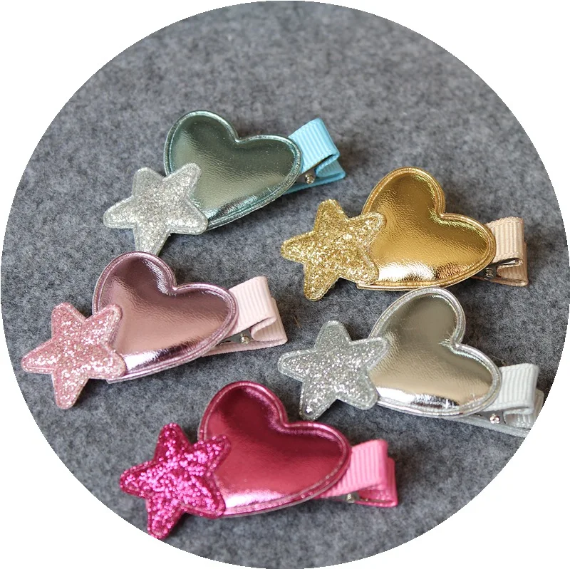 

Wholesale Boutique 20pcs Fashion Cute Glitter Star Hairpins Solid PU Heart Hair Clips Princess Headwear Hair Accessories