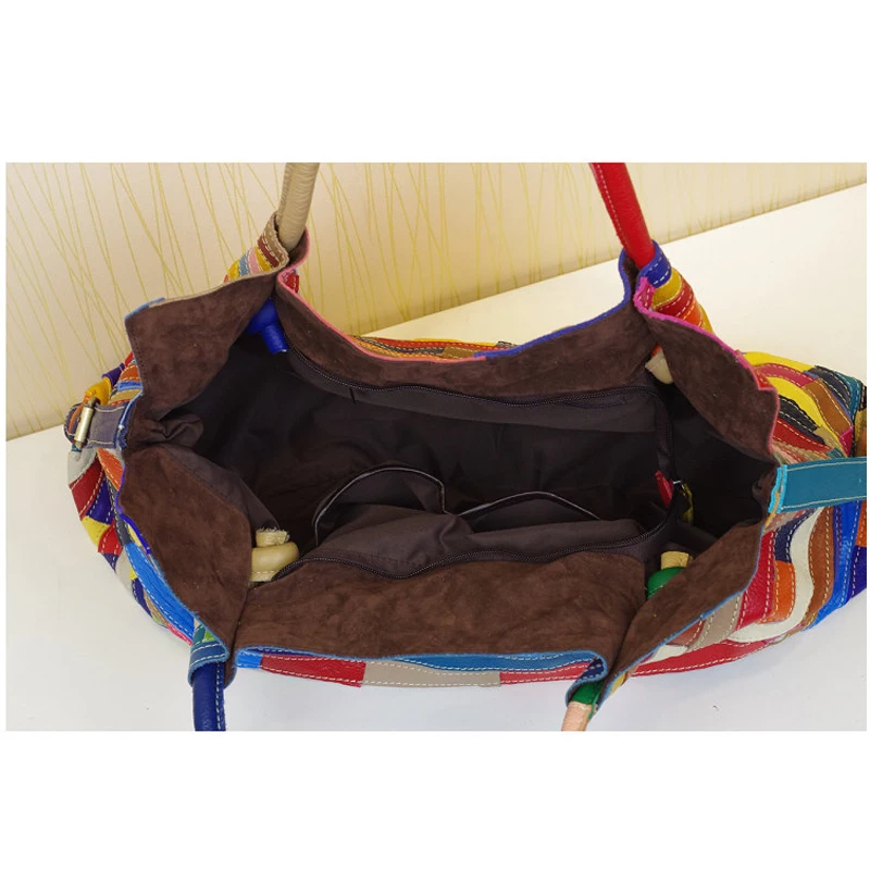 iPinee Leisure All-match Striped Patchwork Women Bags Genuine Leather Large Capacity Women Handbag Cowhide Bag