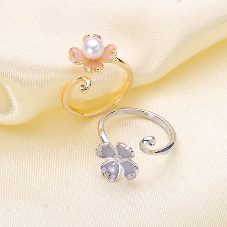 Flora Pearl Rings Holder S925 Sterling Silver Rings Settings Adjustable Rings Settings Handmade Accessory 3Pieces/Lot