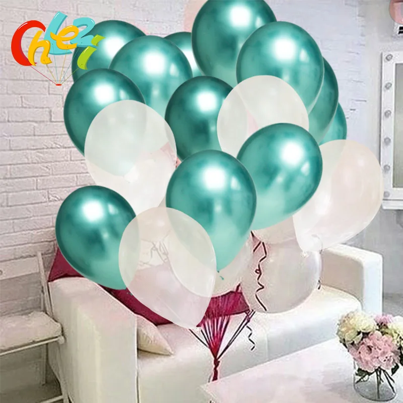 20Pcs 12 Inch Chrome Metallic Latex Balloons+Transparent Balloon Gold Silver Pink Wedding Birthday Party Decor Helium Balloon