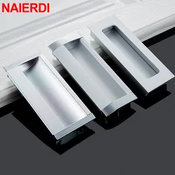 NAIERDI Hidden Door Handles Silver Cabinet Pulls Handles Bedroom Door Cabinet Handle Aluminum Drawer Knobs Furniture Hardware