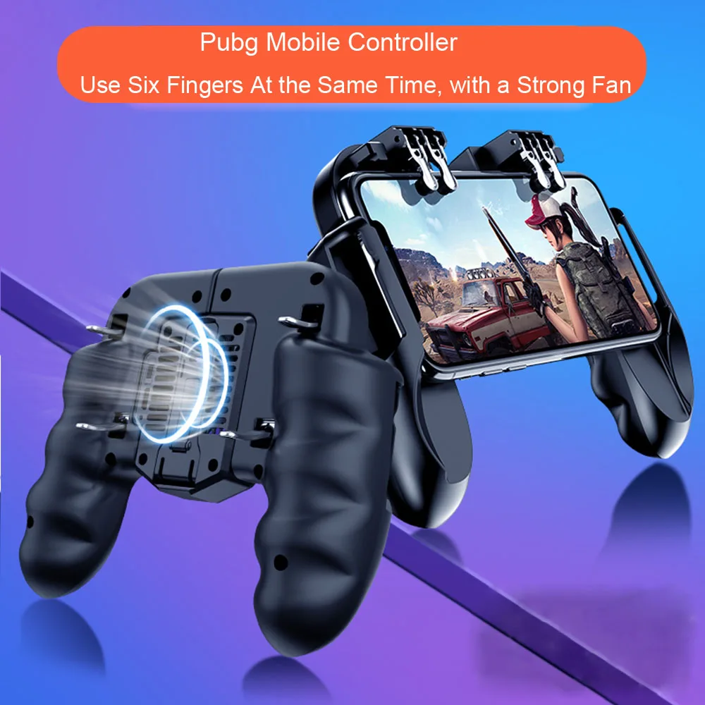 H9 Six Finger Pubg Controller Gamepad Joystick Pubg Mobile Trigger L1R1 Shooter Joystick Game Pad Phone Holder with Cooler Fans