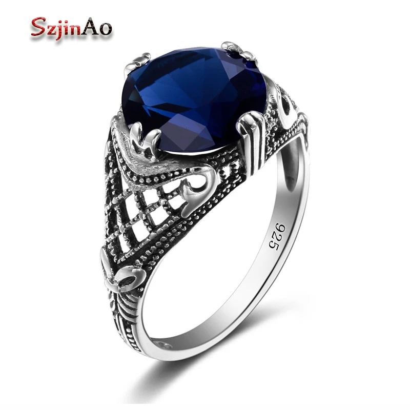 

Szjinao Fashion Crown Ring Women's Silver Engagement Ring Handmade Sapphire Silver 925 Jewelry Valentines Day Love You anime