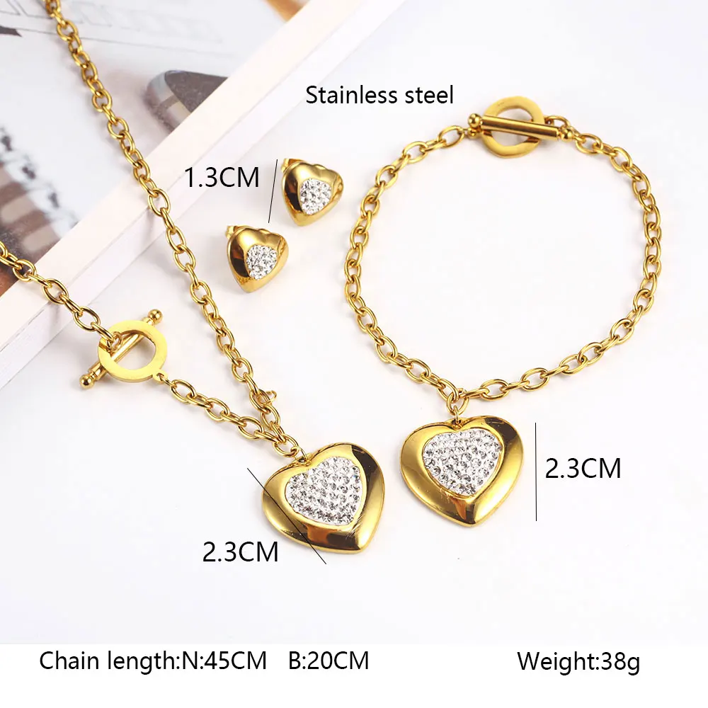 OUFEI Stainless Steel Jewelry Woman Sets Heart Necklace Earrings Bracelet Set Accessories Fashion Jewelry sets Gifts For Women