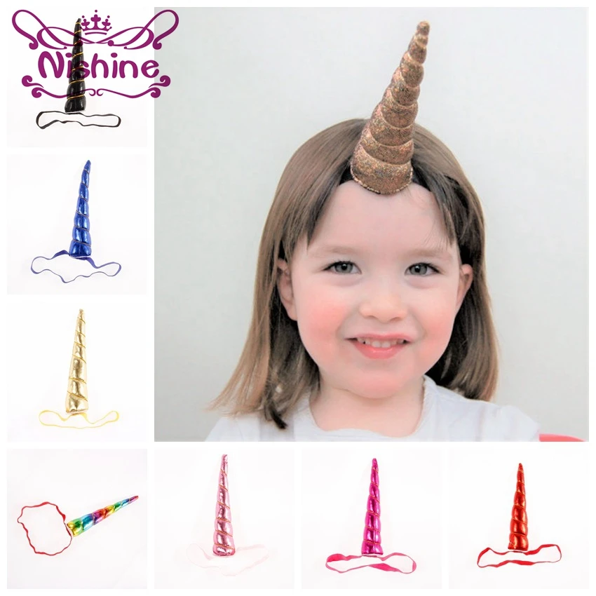 

Nishine Unicorn Horn Headband Girls Solid Elastic Hairband Kids Birthday Gift Party Photo Shoot Headwear Hair Accessoires