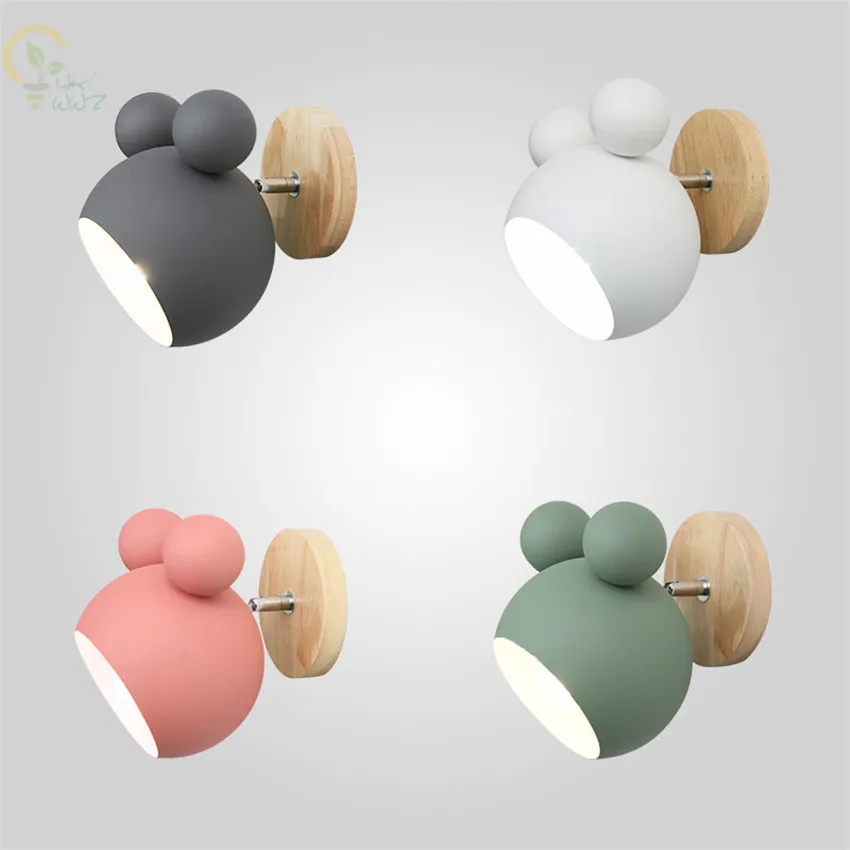 Mickey LED Wall Lamp Modern Bedroom Bedside Wall Sconce Lovely Wood Wall Light Luminaire Children's Room Study Home Decor