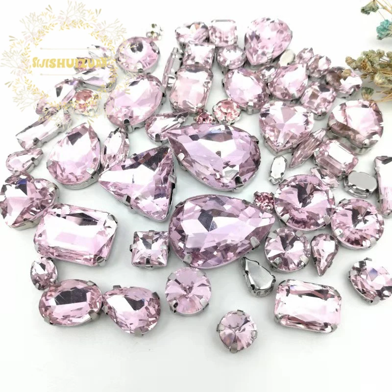 58pcs 10shapes 25sizes Mix Pink shape and sizes Glass Crystal rhinestones silvery bottom DIY Clothing accessories and wedding