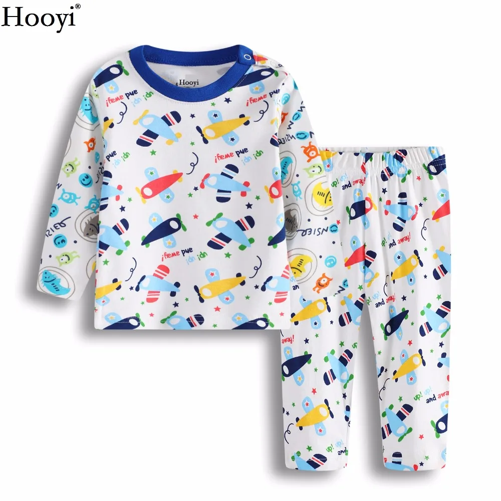 Hooyi Fashion Fighter Baby Boys Clothes Suit 100% Cotton Boys Pajamas Air Plane Bebe Sleepwear Kid Sleep Sets Long Girl Clothing