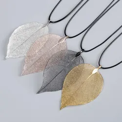 LOVBEAFAS Unique Natural Real Leaf Choker Pendant Necklace For Women True Leaves Shape Filigree Vintage Necklace Jewelry Gift