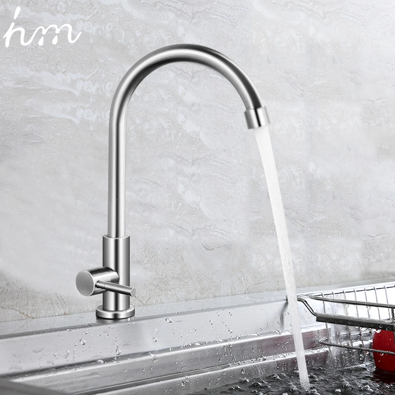 hm 304 Stainless Steel Kitchen Sink Faucet 360 Degree Rotation Single Handle Mixer Tap Brushed Finish Kitchen Faucets Cold Taps