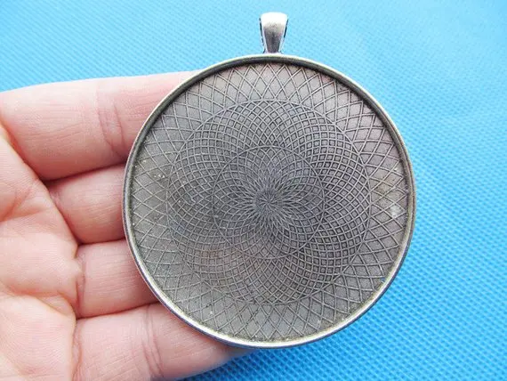 

3pcs Antique Silver tone/Antique Bronze Round Base Bezel Setting Tray Pendant Charm,fit 58mm Cabochon/Cameo,Big Bail Hook