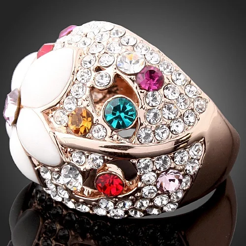 Chran Gold Color Sparkling Crystal l Engagement Rings Jewelry Wholesale Enamel Flower Finger Rings for Women