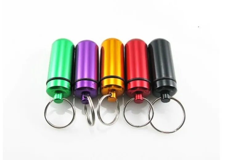 Key Chain - Aluminum Waterproof Pill Shaped Box Bottle Holder Container Keychain medicine Keyring keychain Man Women Gift 17409