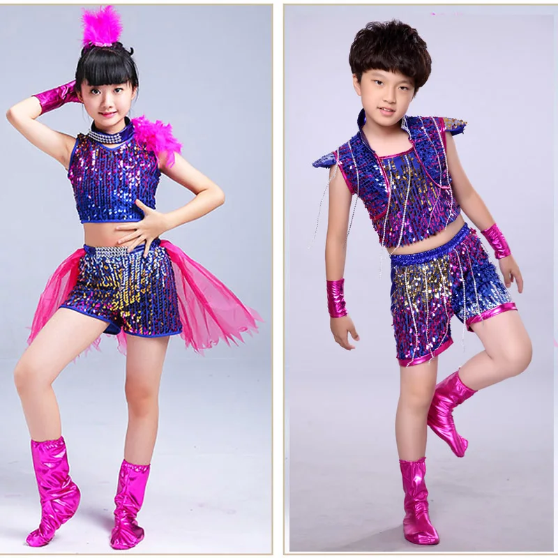 Children boy girl Dance jazz Costume New Style Sequin hip hop Dance Jazz wear Kids Dance Competitions Performance Stage skirt