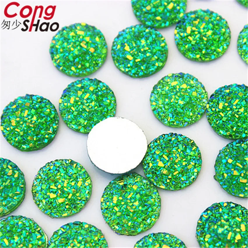 Cong Shao Crystal AB 12mm 80pcs/Bag Flatback Resin Dotted Round Rhinestones Cabochon Gems, Stone DIY For Decoration WC24