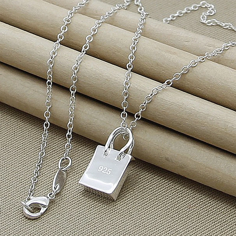 Classic 925 Silver Handbag Pendant Necklaces Fashion Jewelry for Women Party