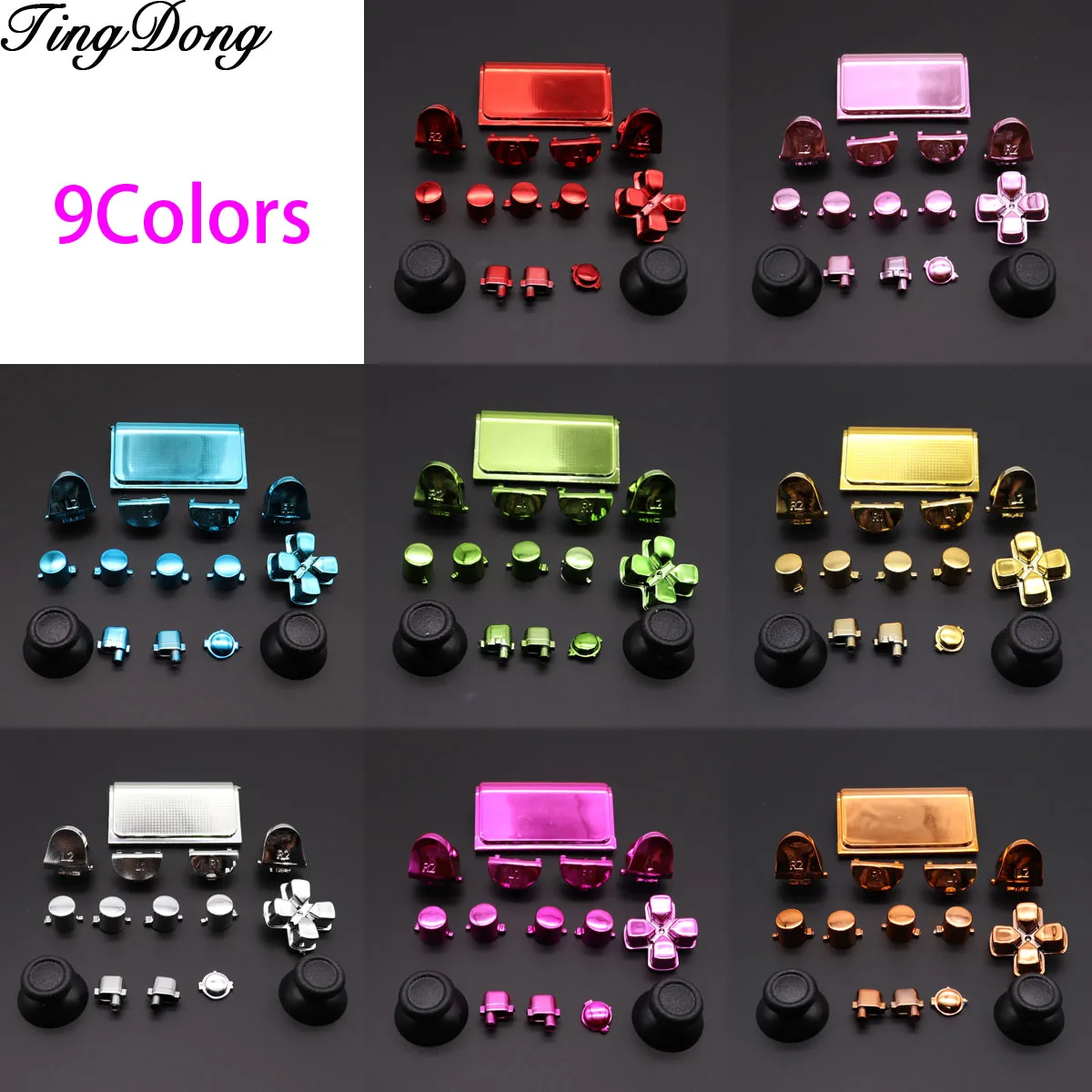 Хромированные Твердые ABXY L2 R2 пусковые кнопки аналоговые стики Стик для большого пальца запасные части для контроллера PS4