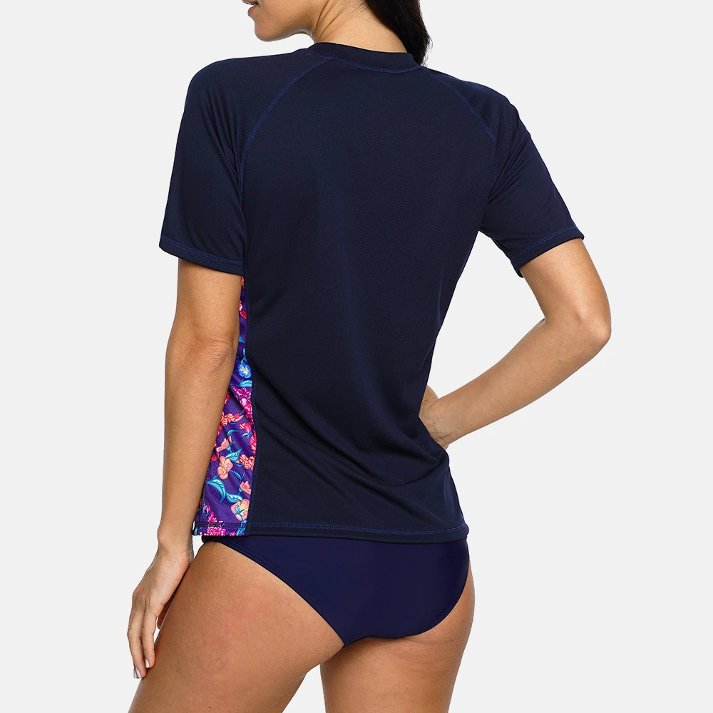 Anfilia camiseta feminina de manga curta, camiseta para mulheres de secagem rápida, estampa floral, proteção queimaduras tupf 50 + top para corrida em bicicleta