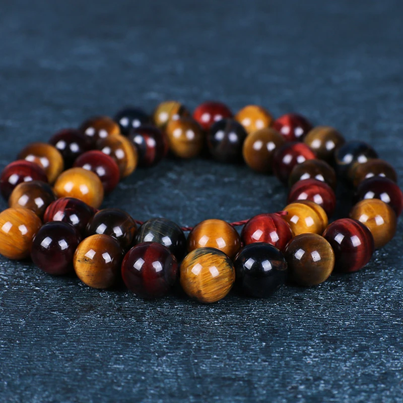 مختلط ثلاثة ألوان عين النمر بوذا أساور الحجر الطبيعي الخرز المستديرة مرونة حبل الرجال النساء سوار لانخفاض الشحن #4