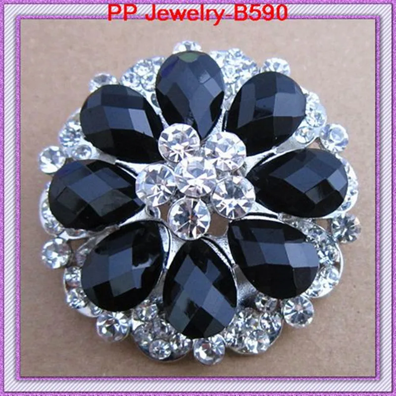 

Free shipping(12pcs/lot)Silver plated Fashion Black crystal rhinestone Alloy Girls' Brooches!!