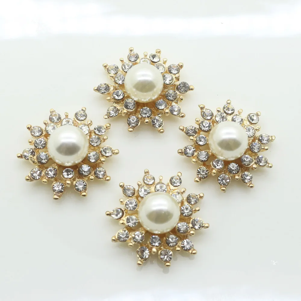 Round Pearl Rhinestone Metal Clothing Button Crafts Wedding Decoration Hair Flower Center Scrapbooking 25mm Hot New 50 Pcs