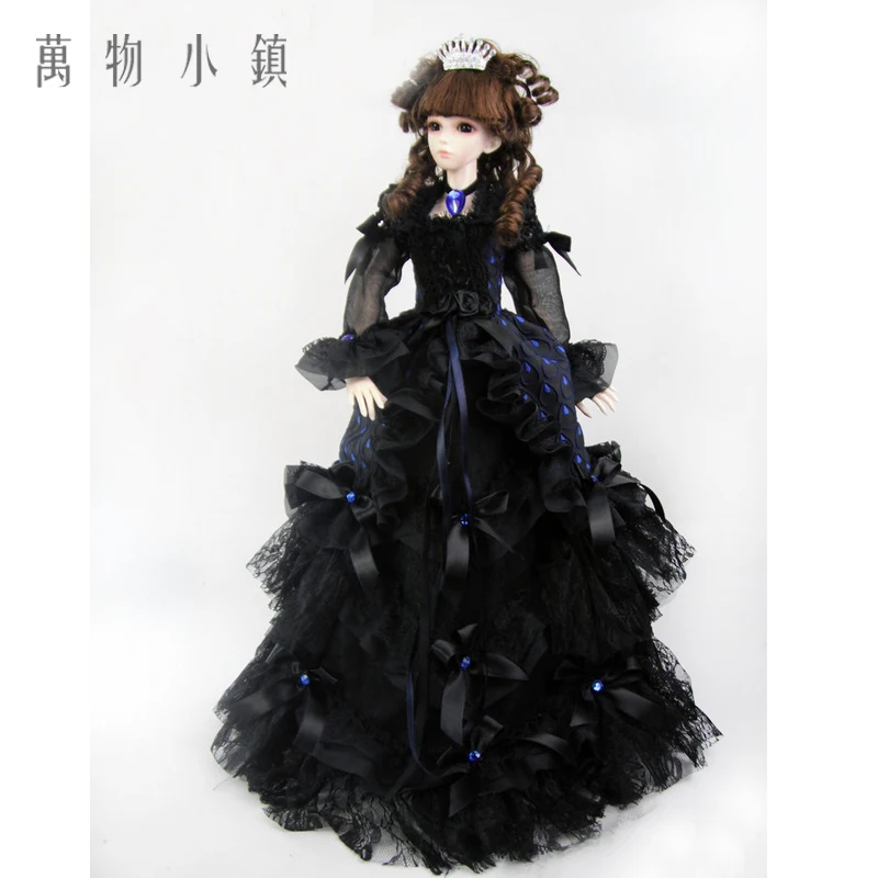 Accept custom NEW Black Lace with Royal Blue Polka Dot Dress Doll Skirts 1/3 1/4 Big girl SD MSD BJD Doll Clothes