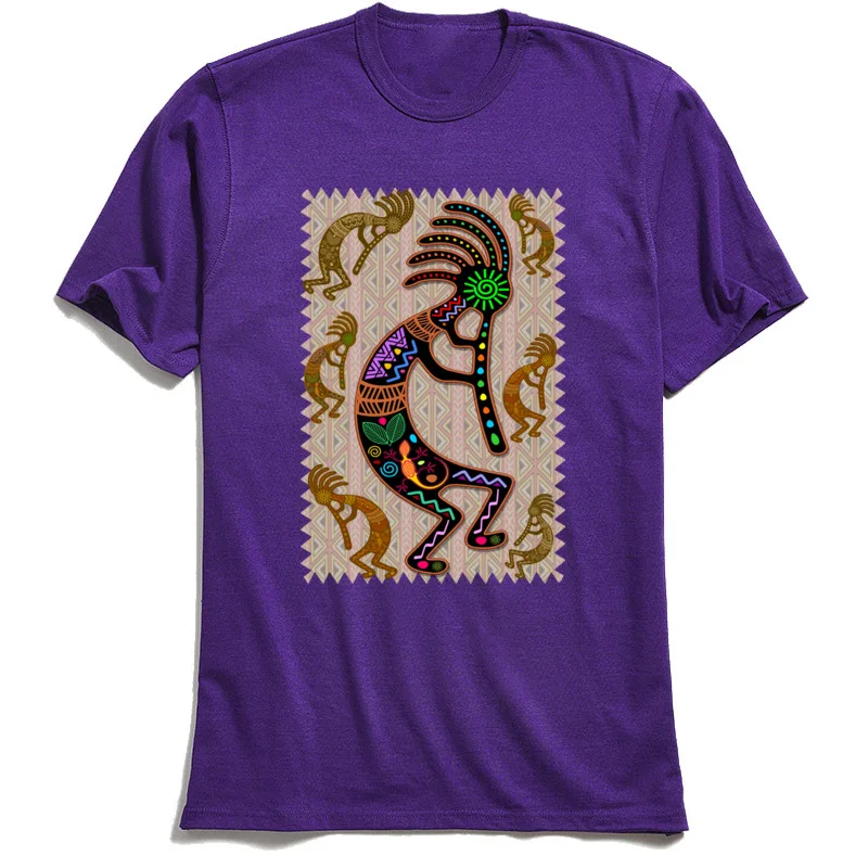 Men\'s T Shirts Kokopelli Rainbow Colors T-shirt Grey Tribal Pattern Male Tshirt Europe Tee-Shirt Father Day Gift Cotton Clothes