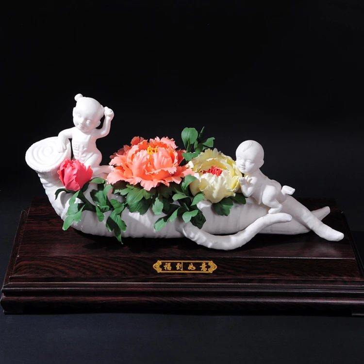 Dehua peony flower flower art ceramic decorative ornaments business gifts, collectibles Home Furnishing move