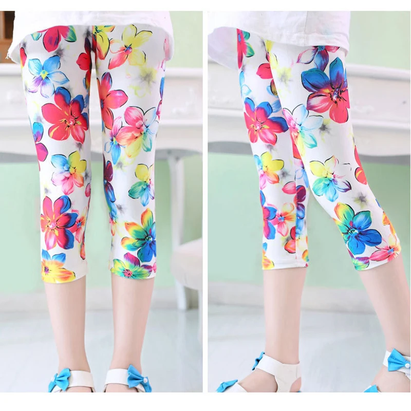 Big Sale Summer Kids Calf Length Girls Leggings Printing Flowers Girls Children Pants Skinny Trousers 2-14Y Elastic Leggings