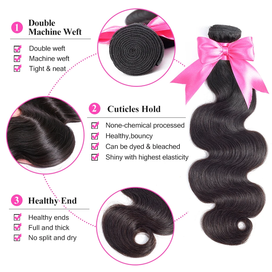 ISEE Human Hair Bundles With Closure 3 Bundles Body Wave Bundles With Frontal Hair Extension Indian Hair 4x4 Lace Free Part