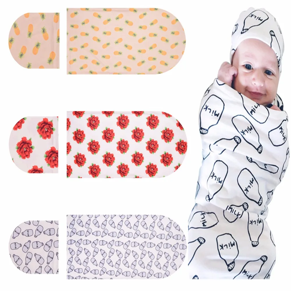 New Infant Baby Girl Boy Newborn Fashion Supreme Pineapple/Rose/Milk Bottle Hat +Blankets Sets Clothes Photography Props