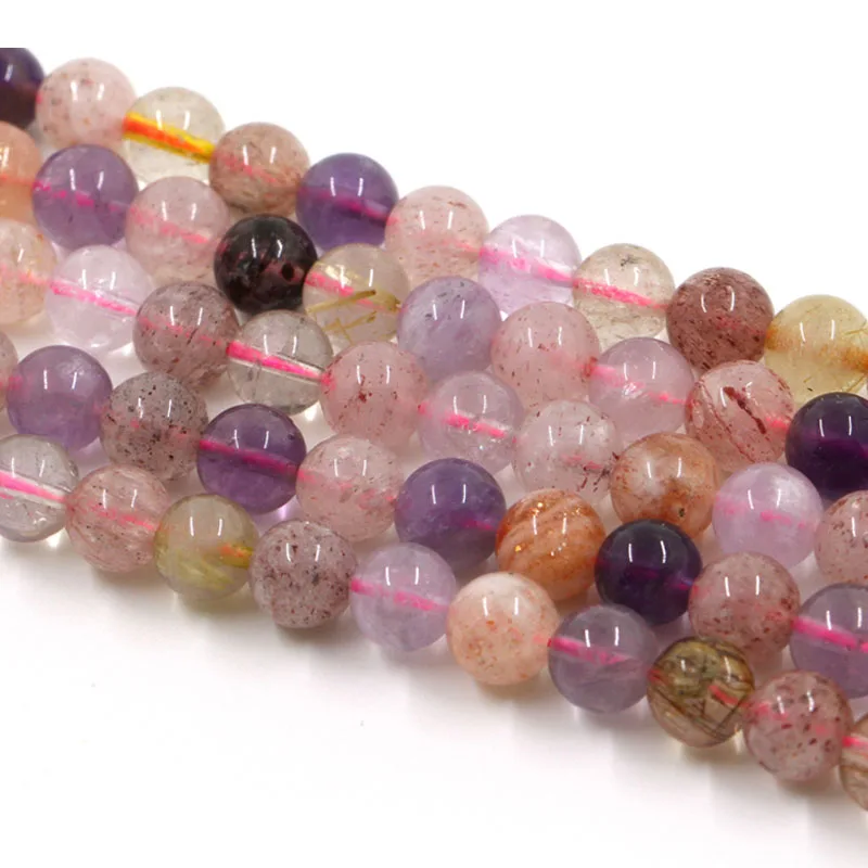 Full strand Natural Melody Crystal Beads,Super Seven Crystal beads,Natural purple hair crystal,Healing Quartz Stone beads