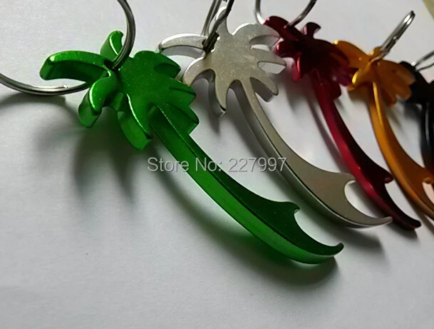 FreeShipping 10pcs/lot  palm tree shape keychains beer can bottle opener key ring promotion gift free shipping