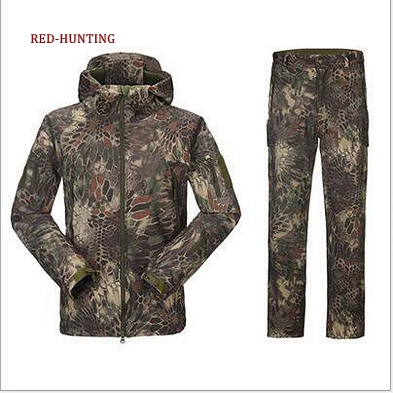 

2020 New Men Outdoor Hunting Clothing Hiking Waterproof Men Hooded Suits Jacket & Pants Army Military Softshell Suits
