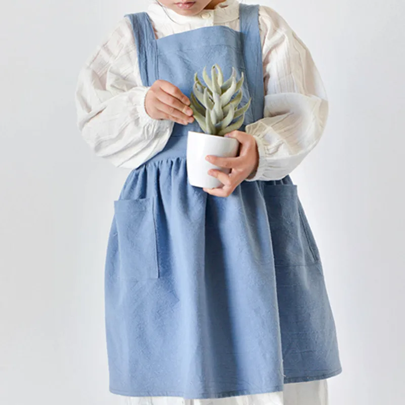 Gray Pink Blue Kid Cotton Linen Bib Apron School Painting Craft DIY Classroom Drawing Family Party Baking Cooking Clothes D20