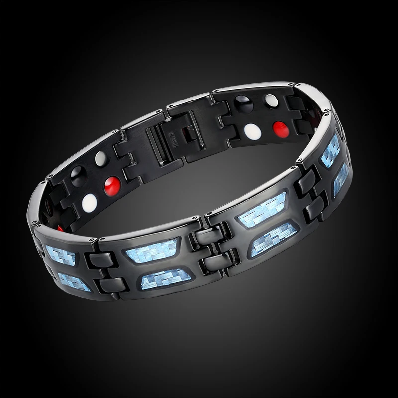 Men Classic Carbon Fiber Black Health Bracelet Magnetic Stainless Steel Energy Charm Bracelet Homme For Boy Father Jewelry Gifts