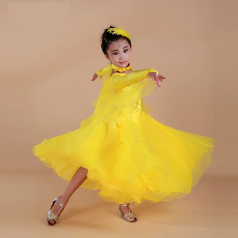 Luxury Rhinestone Girls Embroidery Pendulum Standard Ballroom Dance Dress Children Tango Flamenco Waltz Dance Competition Dress