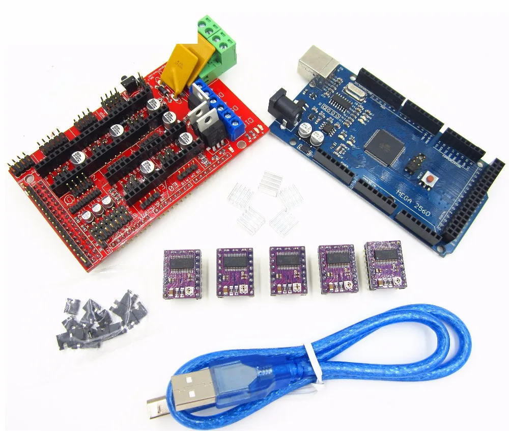 

3D Printer 1pcs Mega 2560 R3 + 1pcs RAMPS 1.4 control panel+ 5pcs DRV8825 Stepper Motor Drive Carrier Reprap