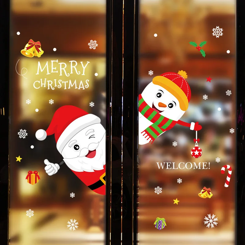 

Santa Snowman Merry Christmas Wall Sticker For Glass Window/Door Home Festive Decoration Mural Decals Wallpaper Welcome Stickers