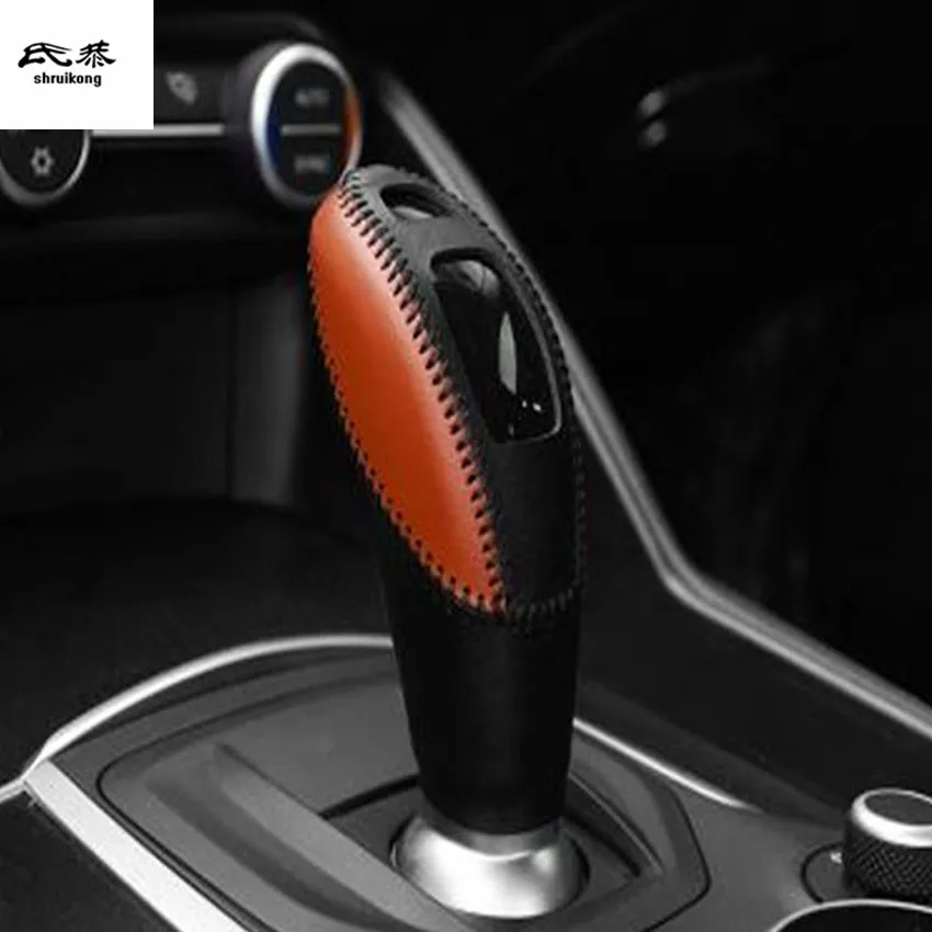 1PC Genuine Leather Gear Lever Protection Cover for 2017 2018 Alfa Romeo Giulia Stelvio High Quality