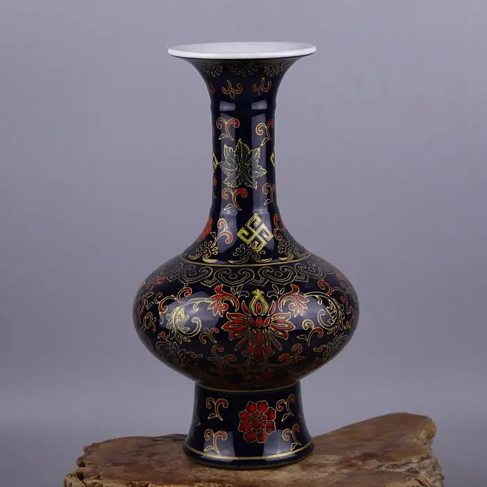 

Jingdezhen Antique Enamel Vase Yong Zheng Black Glaze Vase With Flower Pattern Imitation of Ancient Porcelain Kiln Antique