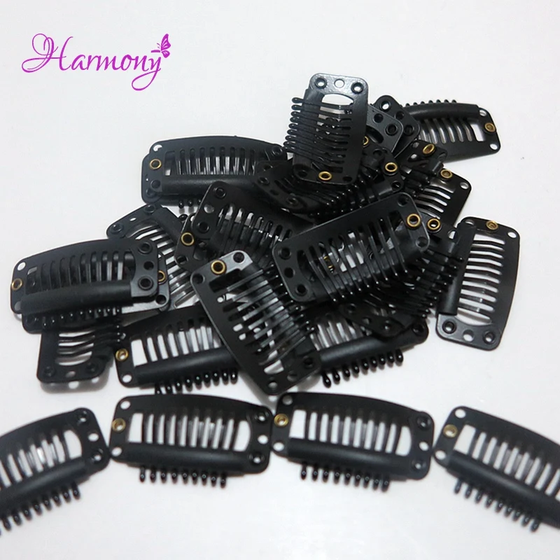 50 pieces/lot Wig Hair Clips 32mm Snap Clips for Hair Extension I Shape Wig Clips tool 9 Teeth Hair Extension Clips Black Color