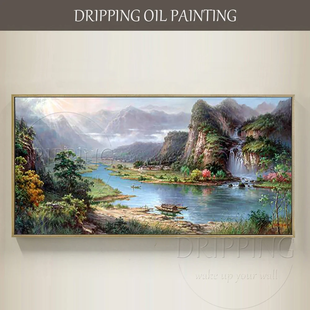 

Gifted Artist Hand-painted High Quality China Landscape Mountain Oil Painting Impressionist China Feng Shui Landscape Painting